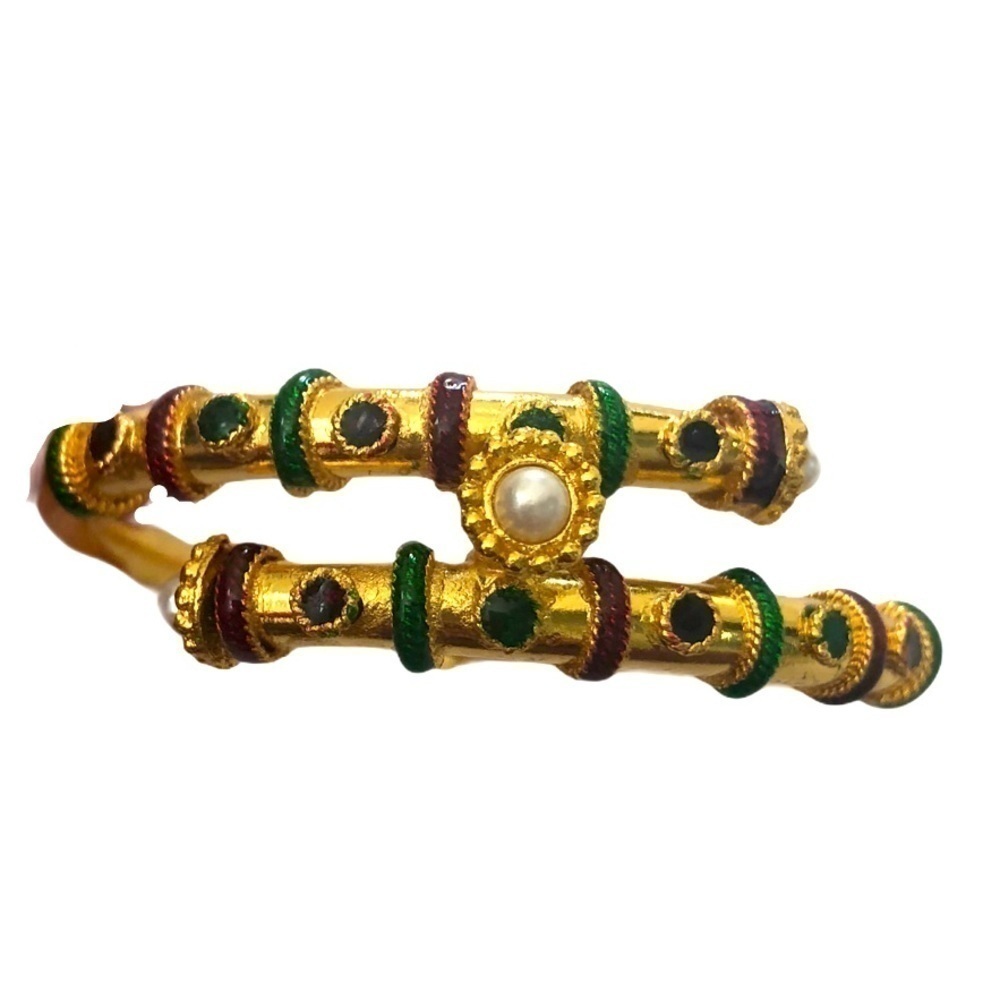 Gold enamel & faux pearl cuff  bracelet